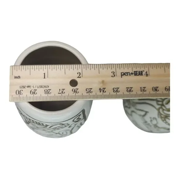 Vintage Mid-Century Mayan Aztec Native Design Vase Pair Cream Gold USA Made - Picture 14 of 16